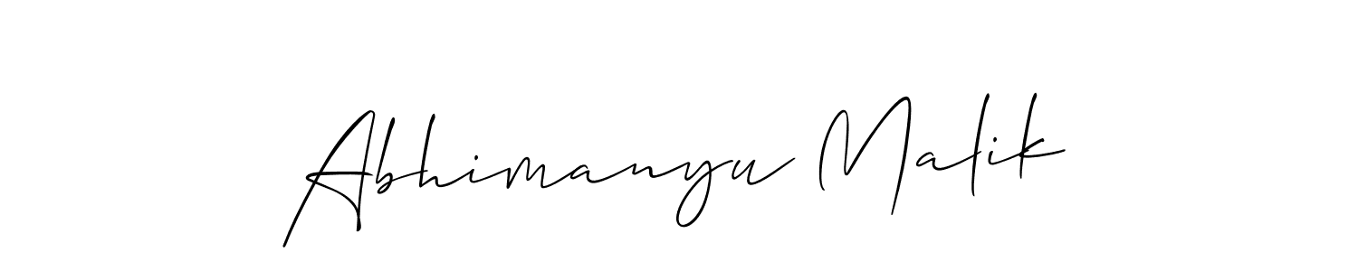 Allison_Script is a professional signature style that is perfect for those who want to add a touch of class to their signature. It is also a great choice for those who want to make their signature more unique. Get Abhimanyu Malik name to fancy signature for free. Abhimanyu Malik signature style 2 images and pictures png