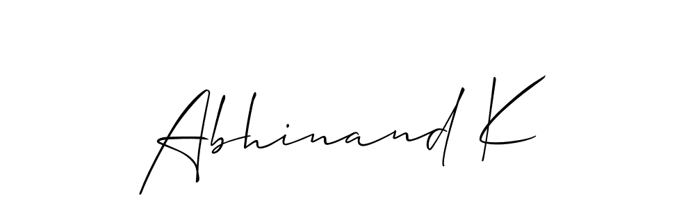 The best way (Allison_Script) to make a short signature is to pick only two or three words in your name. The name Abhinand K include a total of six letters. For converting this name. Abhinand K signature style 2 images and pictures png