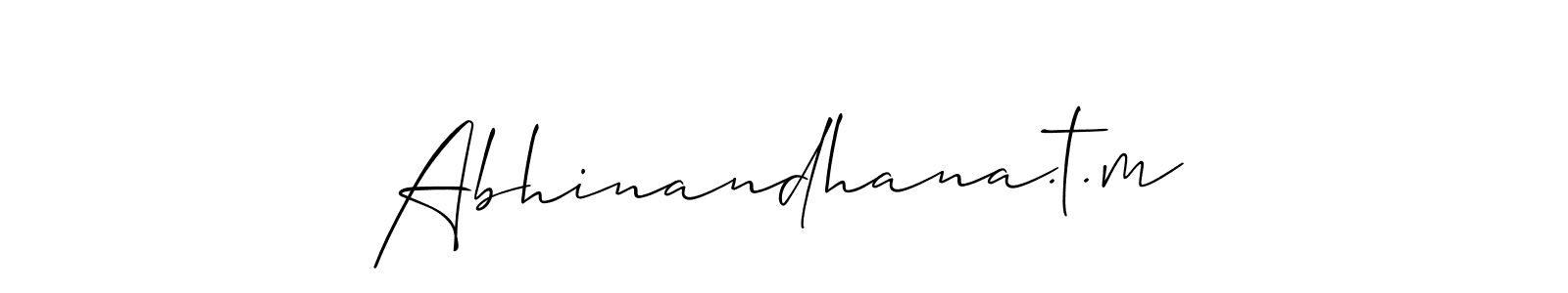 Also we have Abhinandhana.t.m name is the best signature style. Create professional handwritten signature collection using Allison_Script autograph style. Abhinandhana.t.m signature style 2 images and pictures png