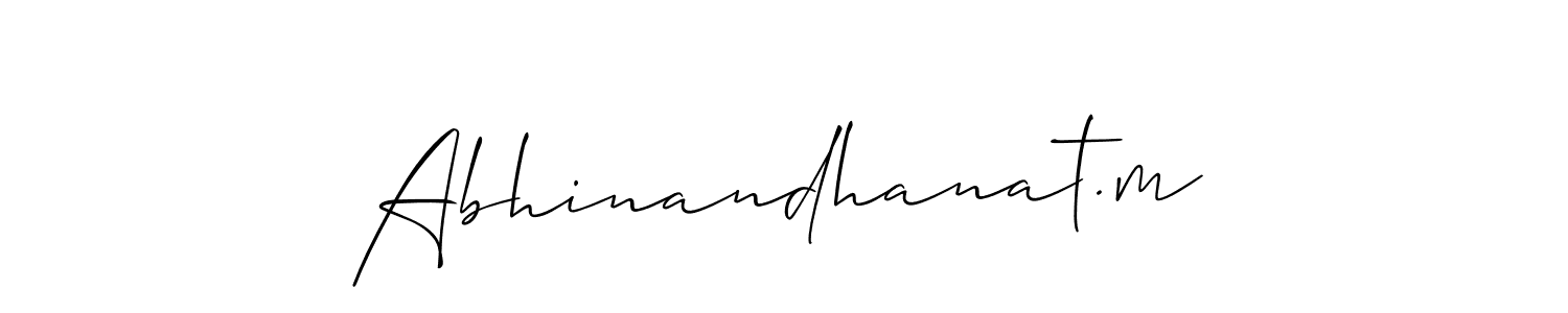 Also You can easily find your signature by using the search form. We will create Abhinandhanat.m name handwritten signature images for you free of cost using Allison_Script sign style. Abhinandhanat.m signature style 2 images and pictures png