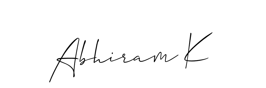 Use a signature maker to create a handwritten signature online. With this signature software, you can design (Allison_Script) your own signature for name Abhiram K. Abhiram K signature style 2 images and pictures png