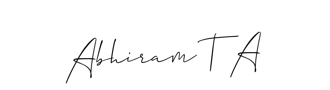if you are searching for the best signature style for your name Abhiram T A. so please give up your signature search. here we have designed multiple signature styles  using Allison_Script. Abhiram T A signature style 2 images and pictures png