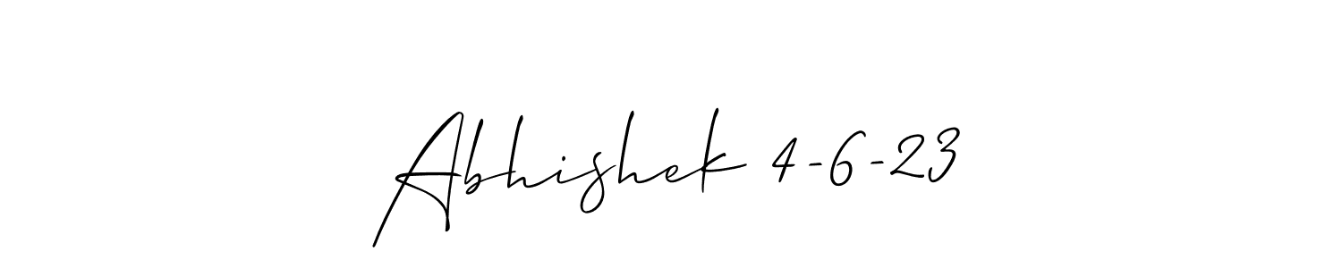 The best way (Allison_Script) to make a short signature is to pick only two or three words in your name. The name Abhishek 4-6-23 include a total of six letters. For converting this name. Abhishek 4-6-23 signature style 2 images and pictures png