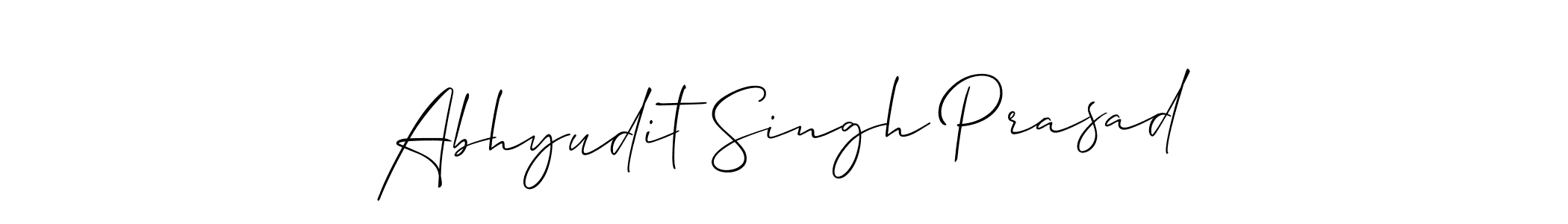 The best way (Allison_Script) to make a short signature is to pick only two or three words in your name. The name Abhyudit Singh Prasad include a total of six letters. For converting this name. Abhyudit Singh Prasad signature style 2 images and pictures png