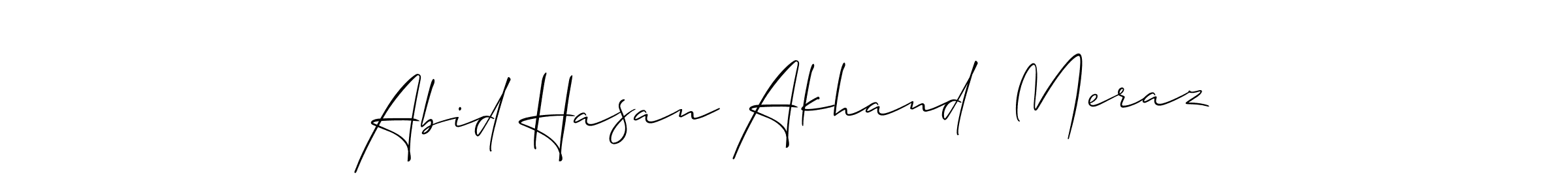 The best way (Allison_Script) to make a short signature is to pick only two or three words in your name. The name Abid Hasan Akhand  Meraz include a total of six letters. For converting this name. Abid Hasan Akhand  Meraz signature style 2 images and pictures png