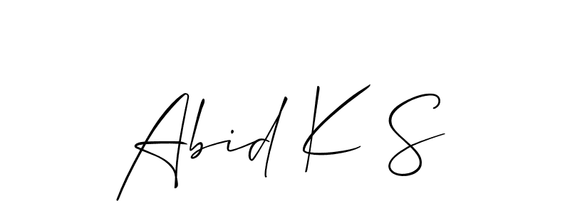 The best way (Allison_Script) to make a short signature is to pick only two or three words in your name. The name Abid K S include a total of six letters. For converting this name. Abid K S signature style 2 images and pictures png