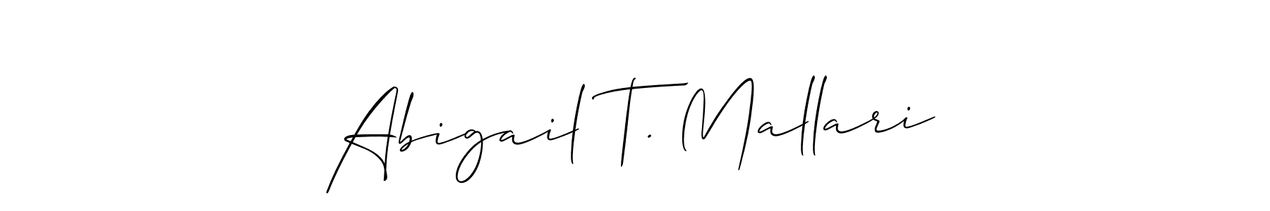 Check out images of Autograph of Abigail T. Mallari name. Actor Abigail T. Mallari Signature Style. Allison_Script is a professional sign style online. Abigail T. Mallari signature style 2 images and pictures png