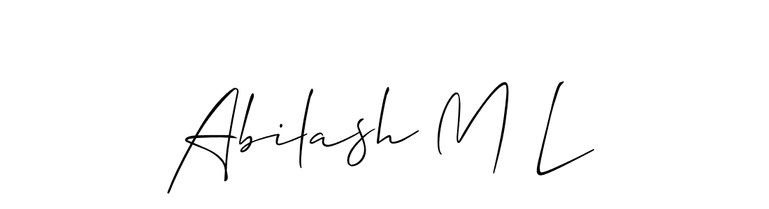 if you are searching for the best signature style for your name Abilash M L. so please give up your signature search. here we have designed multiple signature styles  using Allison_Script. Abilash M L signature style 2 images and pictures png