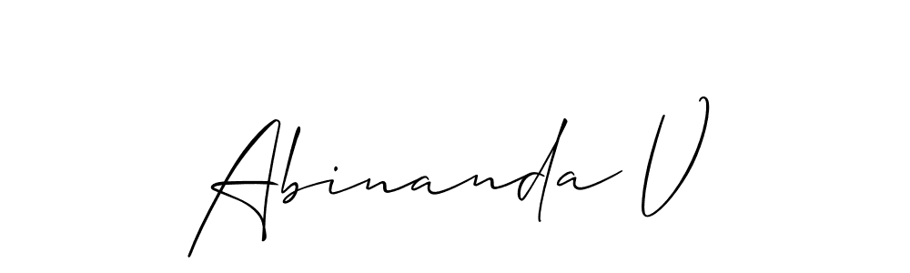 Also You can easily find your signature by using the search form. We will create Abinanda V name handwritten signature images for you free of cost using Allison_Script sign style. Abinanda V signature style 2 images and pictures png