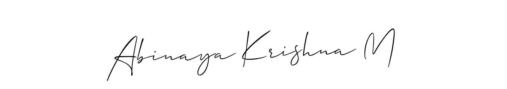 It looks lik you need a new signature style for name Abinaya Krishna M. Design unique handwritten (Allison_Script) signature with our free signature maker in just a few clicks. Abinaya Krishna M signature style 2 images and pictures png