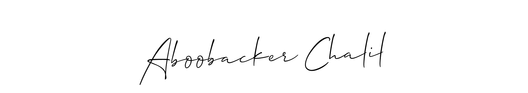 How to make Aboobacker Chalil name signature. Use Allison_Script style for creating short signs online. This is the latest handwritten sign. Aboobacker Chalil signature style 2 images and pictures png