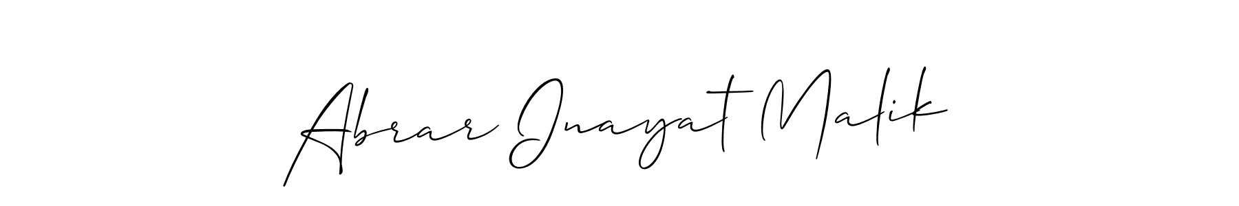 How to make Abrar Inayat Malik name signature. Use Allison_Script style for creating short signs online. This is the latest handwritten sign. Abrar Inayat Malik signature style 2 images and pictures png