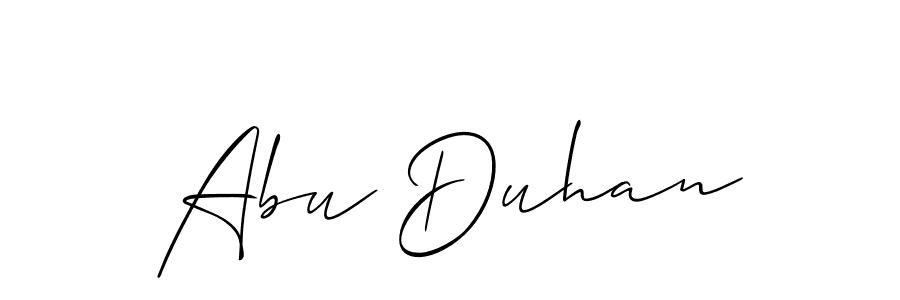 Design your own signature with our free online signature maker. With this signature software, you can create a handwritten (Allison_Script) signature for name Abu Duhan. Abu Duhan signature style 2 images and pictures png