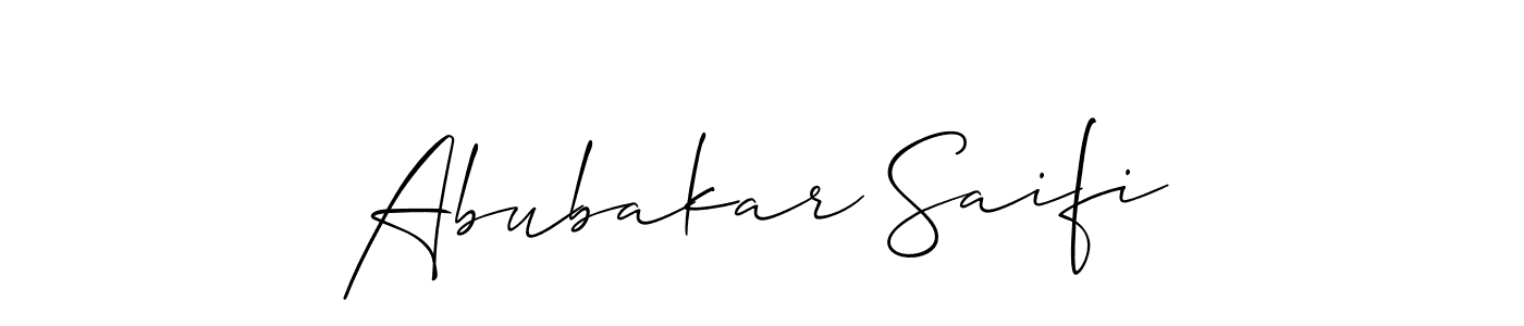 The best way (Allison_Script) to make a short signature is to pick only two or three words in your name. The name Abubakar Saifi include a total of six letters. For converting this name. Abubakar Saifi signature style 2 images and pictures png