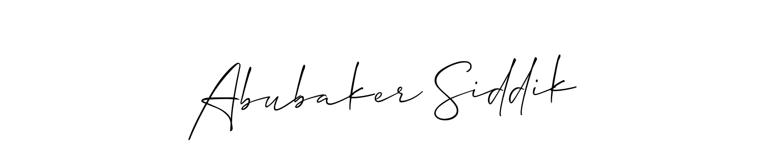 Use a signature maker to create a handwritten signature online. With this signature software, you can design (Allison_Script) your own signature for name Abubaker Siddik. Abubaker Siddik signature style 2 images and pictures png