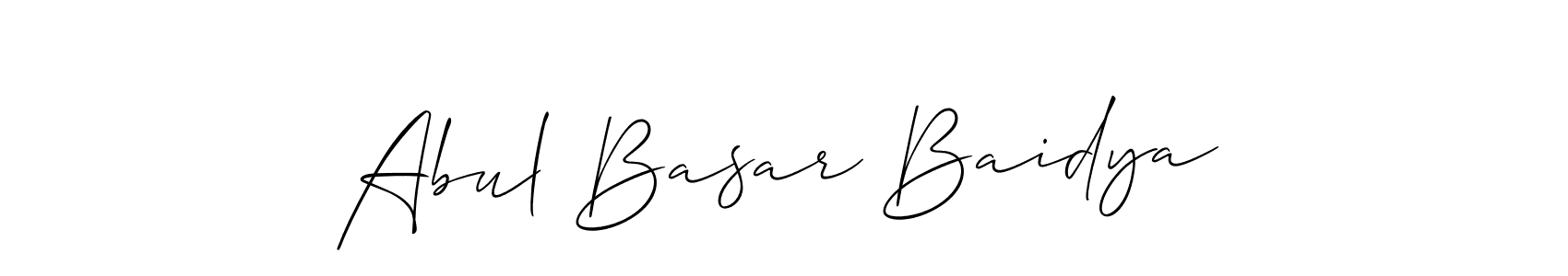 The best way (Allison_Script) to make a short signature is to pick only two or three words in your name. The name Abul Basar Baidya include a total of six letters. For converting this name. Abul Basar Baidya signature style 2 images and pictures png