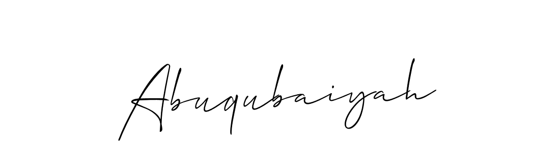 Use a signature maker to create a handwritten signature online. With this signature software, you can design (Allison_Script) your own signature for name Abuqubaiyah. Abuqubaiyah signature style 2 images and pictures png