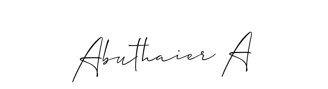 if you are searching for the best signature style for your name Abuthaier A. so please give up your signature search. here we have designed multiple signature styles  using Allison_Script. Abuthaier A signature style 2 images and pictures png