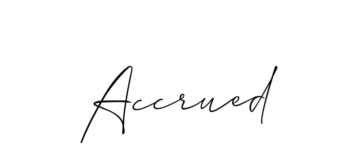 Make a beautiful signature design for name Accrued. With this signature (Allison_Script) style, you can create a handwritten signature for free. Accrued signature style 2 images and pictures png