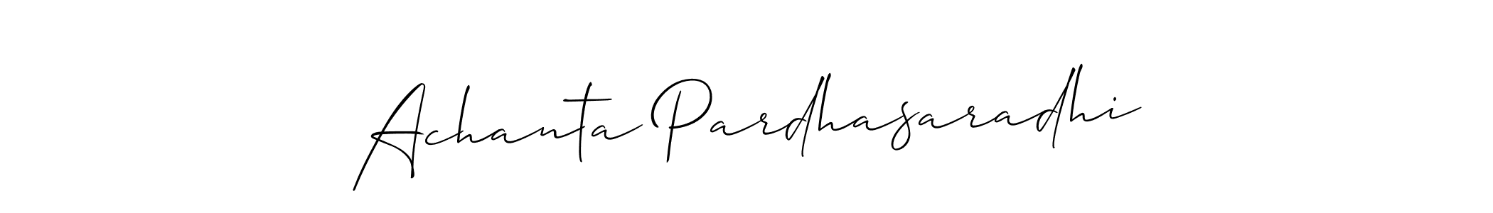 Allison_Script is a professional signature style that is perfect for those who want to add a touch of class to their signature. It is also a great choice for those who want to make their signature more unique. Get Achanta Pardhasaradhi name to fancy signature for free. Achanta Pardhasaradhi signature style 2 images and pictures png
