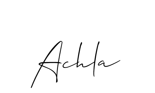 Design your own signature with our free online signature maker. With this signature software, you can create a handwritten (Allison_Script) signature for name Achla. Achla signature style 2 images and pictures png