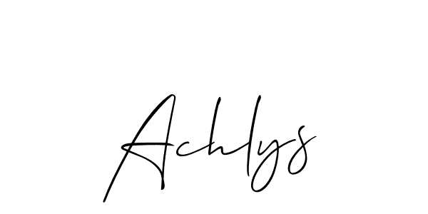 The best way (Allison_Script) to make a short signature is to pick only two or three words in your name. The name Achlys include a total of six letters. For converting this name. Achlys signature style 2 images and pictures png