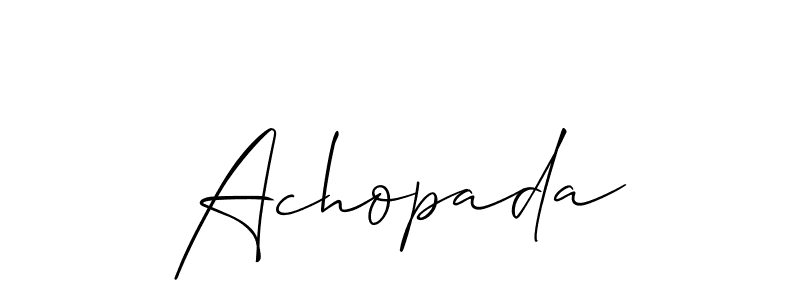 Design your own signature with our free online signature maker. With this signature software, you can create a handwritten (Allison_Script) signature for name Achopada. Achopada signature style 2 images and pictures png