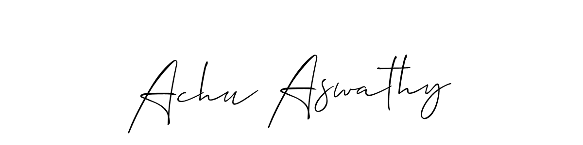 Allison_Script is a professional signature style that is perfect for those who want to add a touch of class to their signature. It is also a great choice for those who want to make their signature more unique. Get Achu Aswathy name to fancy signature for free. Achu Aswathy signature style 2 images and pictures png