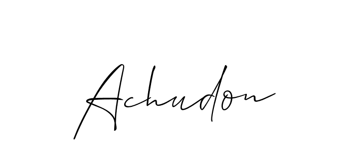 How to make Achudon name signature. Use Allison_Script style for creating short signs online. This is the latest handwritten sign. Achudon signature style 2 images and pictures png
