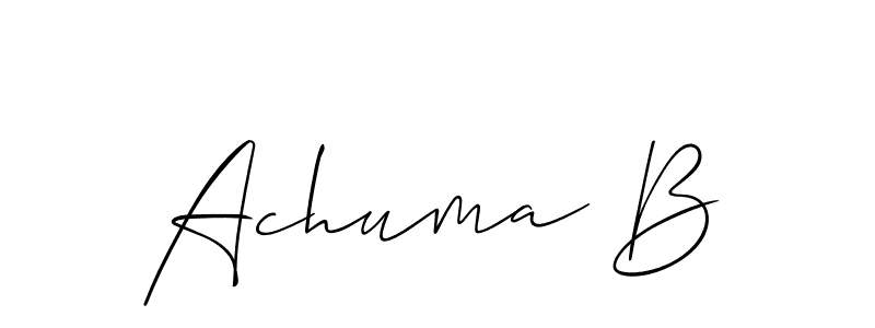 The best way (Allison_Script) to make a short signature is to pick only two or three words in your name. The name Achuma B include a total of six letters. For converting this name. Achuma B signature style 2 images and pictures png