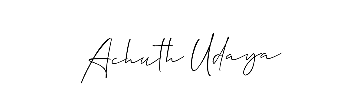 Allison_Script is a professional signature style that is perfect for those who want to add a touch of class to their signature. It is also a great choice for those who want to make their signature more unique. Get Achuth Udaya name to fancy signature for free. Achuth Udaya signature style 2 images and pictures png