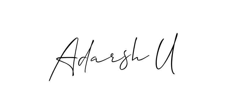 if you are searching for the best signature style for your name Adarsh U. so please give up your signature search. here we have designed multiple signature styles  using Allison_Script. Adarsh U signature style 2 images and pictures png