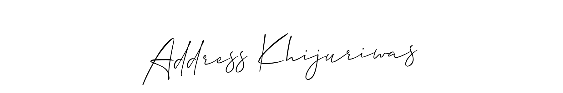 Also You can easily find your signature by using the search form. We will create Address Khijuriwas name handwritten signature images for you free of cost using Allison_Script sign style. Address Khijuriwas signature style 2 images and pictures png