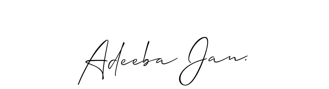 The best way (Allison_Script) to make a short signature is to pick only two or three words in your name. The name Adeeba Jan. include a total of six letters. For converting this name. Adeeba Jan. signature style 2 images and pictures png