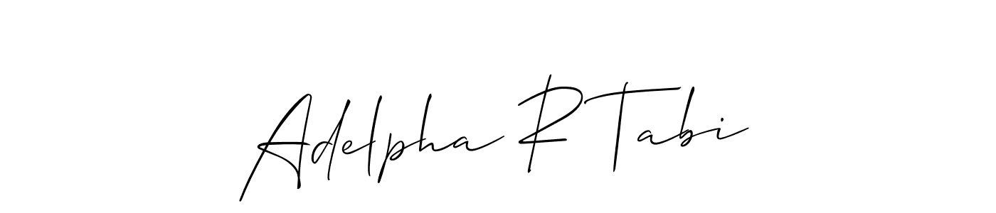 The best way (Allison_Script) to make a short signature is to pick only two or three words in your name. The name Adelpha R Tabi include a total of six letters. For converting this name. Adelpha R Tabi signature style 2 images and pictures png