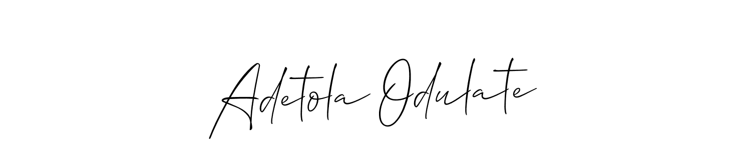 The best way (Allison_Script) to make a short signature is to pick only two or three words in your name. The name Adetola Odulate include a total of six letters. For converting this name. Adetola Odulate signature style 2 images and pictures png