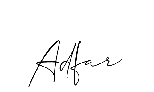 Allison_Script is a professional signature style that is perfect for those who want to add a touch of class to their signature. It is also a great choice for those who want to make their signature more unique. Get Adfar name to fancy signature for free. Adfar signature style 2 images and pictures png