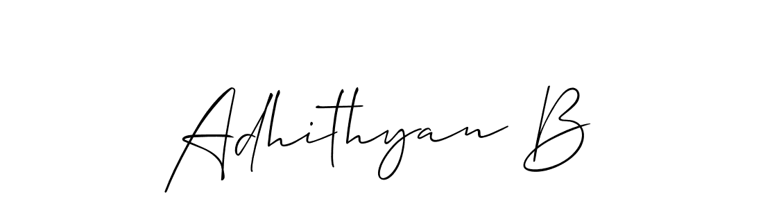 Use a signature maker to create a handwritten signature online. With this signature software, you can design (Allison_Script) your own signature for name Adhithyan B. Adhithyan B signature style 2 images and pictures png