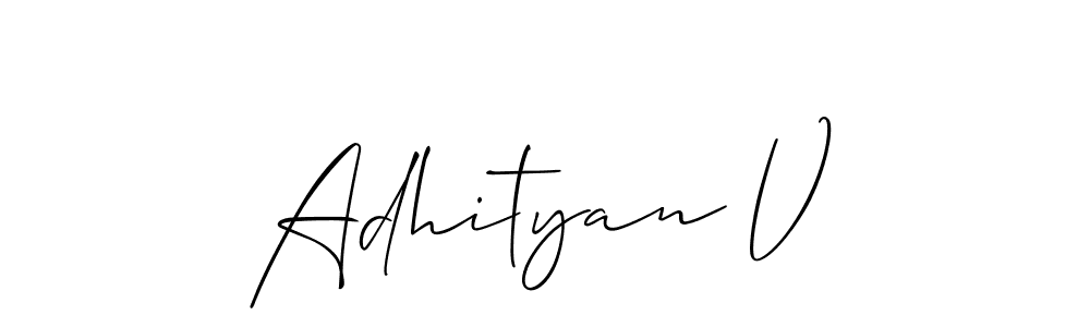 Make a beautiful signature design for name Adhityan V. With this signature (Allison_Script) style, you can create a handwritten signature for free. Adhityan V signature style 2 images and pictures png