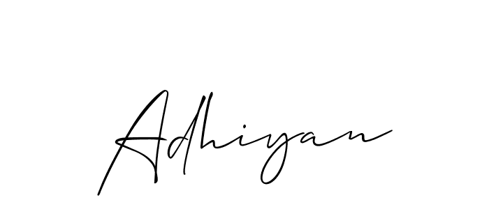 Similarly Allison_Script is the best handwritten signature design. Signature creator online .You can use it as an online autograph creator for name Adhiyan. Adhiyan signature style 2 images and pictures png