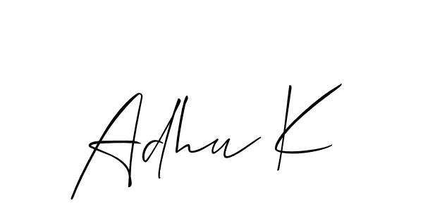 How to make Adhu K name signature. Use Allison_Script style for creating short signs online. This is the latest handwritten sign. Adhu K signature style 2 images and pictures png