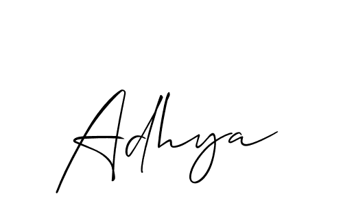 Use a signature maker to create a handwritten signature online. With this signature software, you can design (Allison_Script) your own signature for name Adhya. Adhya signature style 2 images and pictures png