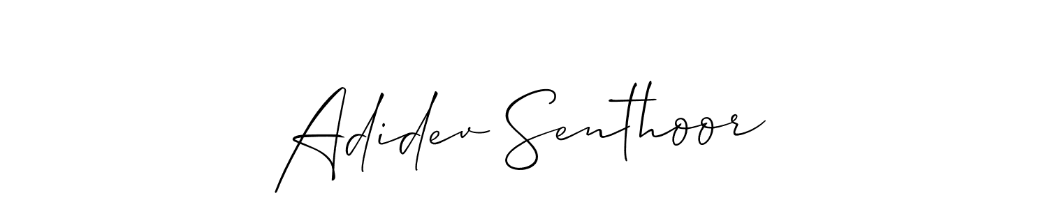 The best way (Allison_Script) to make a short signature is to pick only two or three words in your name. The name Adidev Senthoor include a total of six letters. For converting this name. Adidev Senthoor signature style 2 images and pictures png