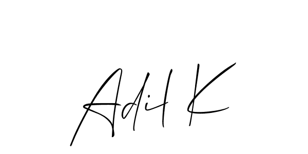 if you are searching for the best signature style for your name Adil K. so please give up your signature search. here we have designed multiple signature styles  using Allison_Script. Adil K signature style 2 images and pictures png