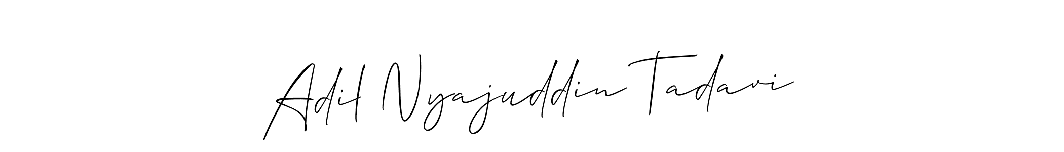 The best way (Allison_Script) to make a short signature is to pick only two or three words in your name. The name Adil Nyajuddin Tadavi include a total of six letters. For converting this name. Adil Nyajuddin Tadavi signature style 2 images and pictures png