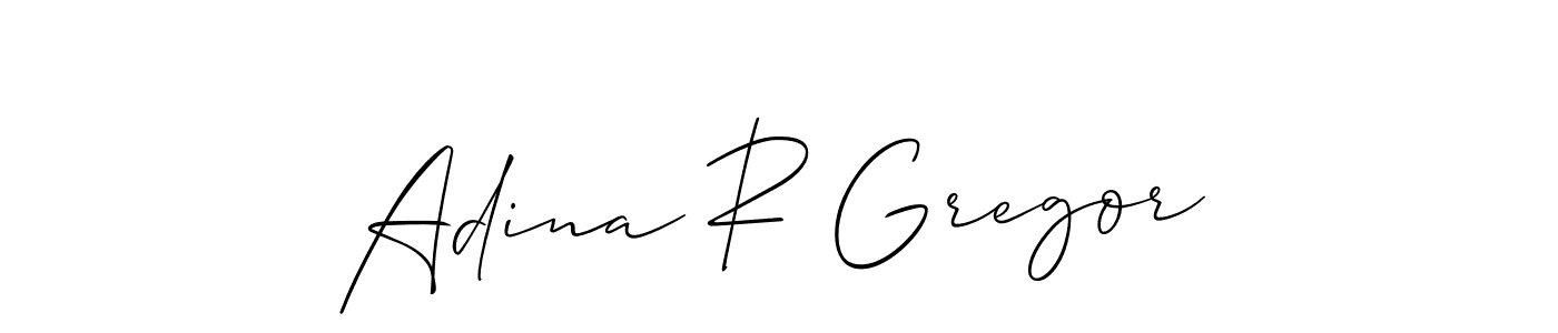 How to make Adina R Gregor name signature. Use Allison_Script style for creating short signs online. This is the latest handwritten sign. Adina R Gregor signature style 2 images and pictures png