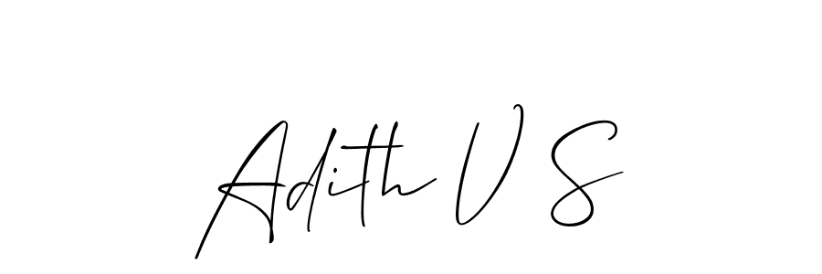 The best way (Allison_Script) to make a short signature is to pick only two or three words in your name. The name Adith V S include a total of six letters. For converting this name. Adith V S signature style 2 images and pictures png