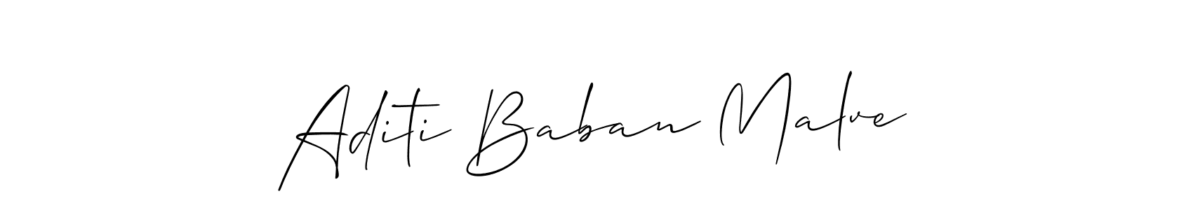 The best way (Allison_Script) to make a short signature is to pick only two or three words in your name. The name Aditi Baban Malve include a total of six letters. For converting this name. Aditi Baban Malve signature style 2 images and pictures png
