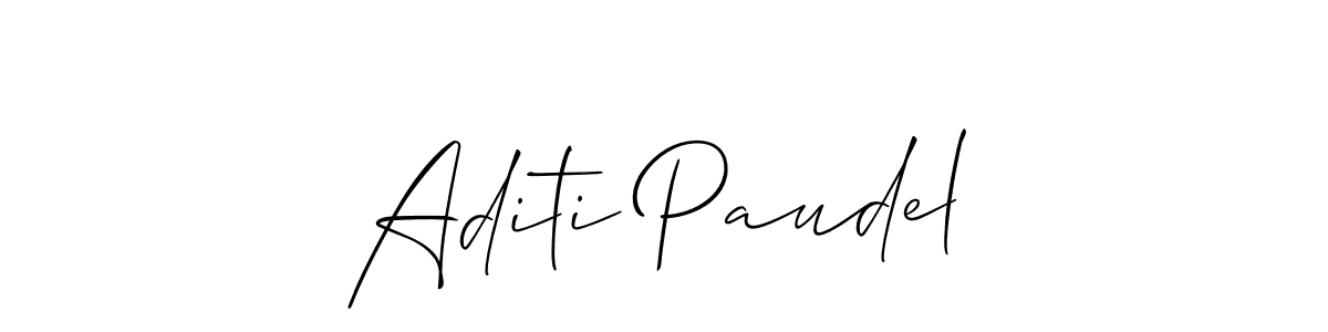 The best way (Allison_Script) to make a short signature is to pick only two or three words in your name. The name Aditi Paudel include a total of six letters. For converting this name. Aditi Paudel signature style 2 images and pictures png