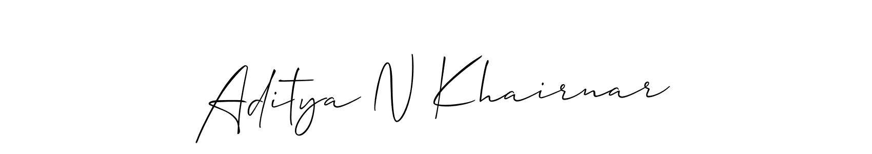 The best way (Allison_Script) to make a short signature is to pick only two or three words in your name. The name Aditya N Khairnar include a total of six letters. For converting this name. Aditya N Khairnar signature style 2 images and pictures png